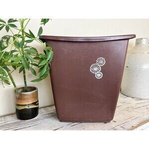 Vintage Mid Century Modern Rubbermaid Waste Basket Trash Can Brown Small
